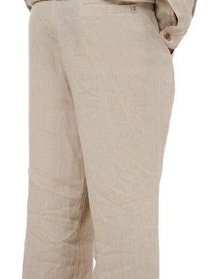 Beige Everseason 100% linen pants on a white background