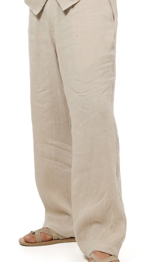 Beige Everseason 100% linen pants worn by a person on a white background