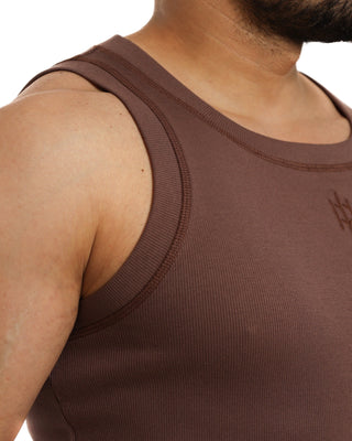 Brown Everseason tank top worn by a person on a white background